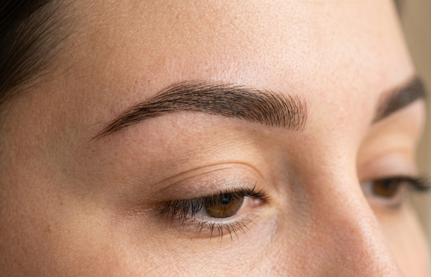 Firefly_Gemini Flash_-Close-up macro photo of a woman's eyebrow showcasing Microblading — crisp, defined h 58784